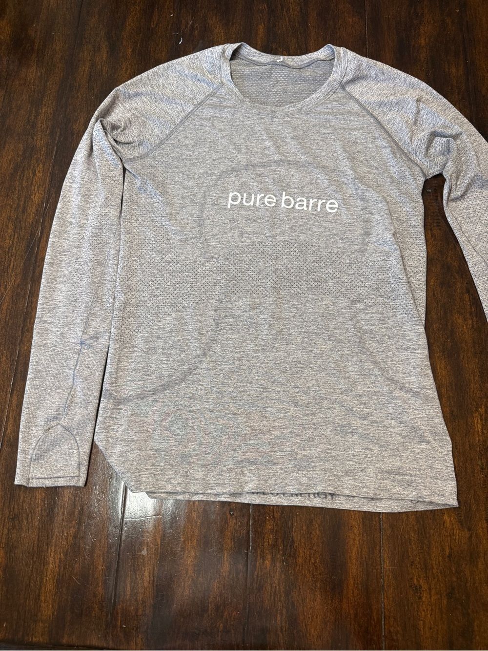 Pure Barre and lululemon Light Heather Gray Logo Long Sleeve Top
